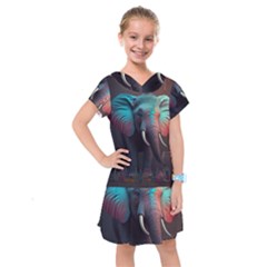 Ai Generated Elephant Tusks Trunk Wildlife Africa Kids  Drop Waist Dress