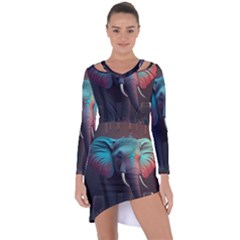 Ai Generated Elephant Tusks Trunk Wildlife Africa Asymmetric Cut-Out Shift Dress