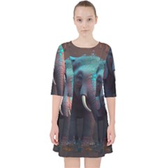 Ai Generated Elephant Tusks Trunk Wildlife Africa Quarter Sleeve Pocket Dress