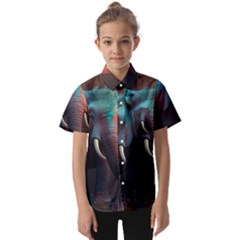 Ai Generated Elephant Tusks Trunk Wildlife Africa Kids  Short Sleeve Shirt