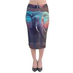 Ai Generated Elephant Tusks Trunk Wildlife Africa Velvet Midi Pencil Skirt