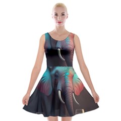 Ai Generated Elephant Tusks Trunk Wildlife Africa Velvet Skater Dress