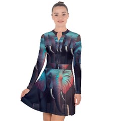 Ai Generated Elephant Tusks Trunk Wildlife Africa Long Sleeve Panel Dress