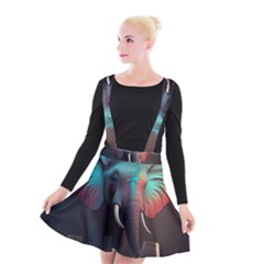 Ai Generated Elephant Tusks Trunk Wildlife Africa Suspender Skater Skirt