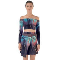 Ai Generated Elephant Tusks Trunk Wildlife Africa Off Shoulder Top with Skirt Set