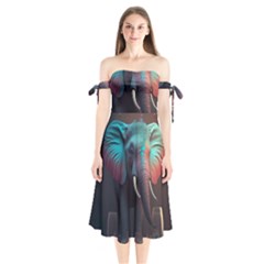 Ai Generated Elephant Tusks Trunk Wildlife Africa Shoulder Tie Bardot Midi Dress