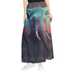 Ai Generated Elephant Tusks Trunk Wildlife Africa Maxi Chiffon Skirt