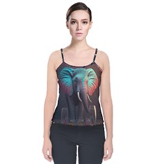 Ai Generated Elephant Tusks Trunk Wildlife Africa Velvet Spaghetti Strap Top