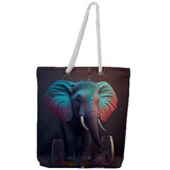 Ai Generated Elephant Tusks Trunk Wildlife Africa Full Print Rope Handle Tote (Large)