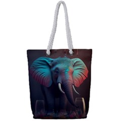 Ai Generated Elephant Tusks Trunk Wildlife Africa Full Print Rope Handle Tote (Small)