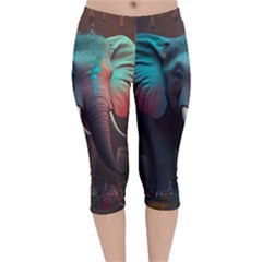 Ai Generated Elephant Tusks Trunk Wildlife Africa Velvet Capri Leggings 