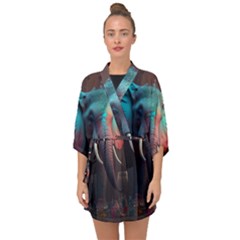 Ai Generated Elephant Tusks Trunk Wildlife Africa Half Sleeve Chiffon Kimono