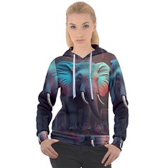 Ai Generated Elephant Tusks Trunk Wildlife Africa Women s Overhead Hoodie by danenraven