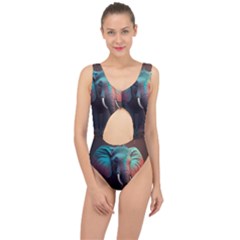 Ai Generated Elephant Tusks Trunk Wildlife Africa Center Cut Out Swimsuit