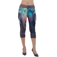 Ai Generated Elephant Tusks Trunk Wildlife Africa Lightweight Velour Capri Leggings 