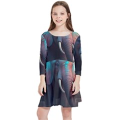 Ai Generated Elephant Tusks Trunk Wildlife Africa Kids  Quarter Sleeve Skater Dress