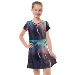 Ai Generated Elephant Tusks Trunk Wildlife Africa Kids  Cross Web Dress