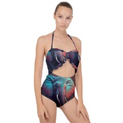 Ai Generated Elephant Tusks Trunk Wildlife Africa Scallop Top Cut Out Swimsuit