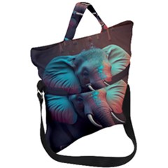 Ai Generated Elephant Tusks Trunk Wildlife Africa Fold Over Handle Tote Bag