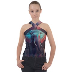 Ai Generated Elephant Tusks Trunk Wildlife Africa Cross Neck Velour Top by danenraven