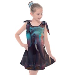 Ai Generated Elephant Tusks Trunk Wildlife Africa Kids  Tie Up Tunic Dress by danenraven