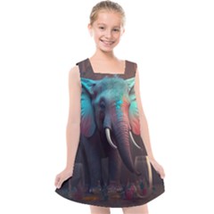 Ai Generated Elephant Tusks Trunk Wildlife Africa Kids  Cross Back Dress