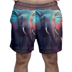 Ai Generated Elephant Tusks Trunk Wildlife Africa Men s Shorts
