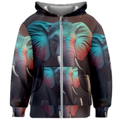 Ai Generated Elephant Tusks Trunk Wildlife Africa Kids  Zipper Hoodie Without Drawstring