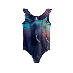 Ai Generated Elephant Tusks Trunk Wildlife Africa Kids  Frill Swimsuit