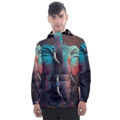 Ai Generated Elephant Tusks Trunk Wildlife Africa Men s Front Pocket Pullover Windbreaker by danenraven