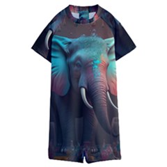 Ai Generated Elephant Tusks Trunk Wildlife Africa Kids  Boyleg Half Suit Swimwear