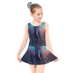 Ai Generated Elephant Tusks Trunk Wildlife Africa Kids  Skater Dress Swimsuit