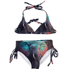 Ai Generated Elephant Tusks Trunk Wildlife Africa Kids  Classic Bikini Set