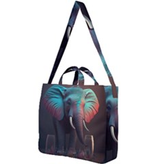 Ai Generated Elephant Tusks Trunk Wildlife Africa Square Shoulder Tote Bag by danenraven