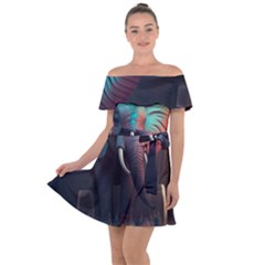 Ai Generated Elephant Tusks Trunk Wildlife Africa Off Shoulder Velour Dress