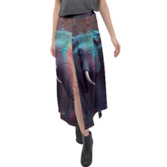 Ai Generated Elephant Tusks Trunk Wildlife Africa Velour Split Maxi Skirt