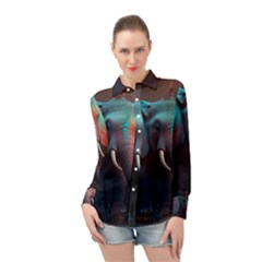 Ai Generated Elephant Tusks Trunk Wildlife Africa Long Sleeve Chiffon Shirt