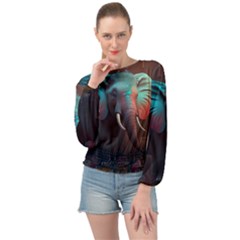 Ai Generated Elephant Tusks Trunk Wildlife Africa Banded Bottom Chiffon Top