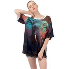 Ai Generated Elephant Tusks Trunk Wildlife Africa Oversized Chiffon Top