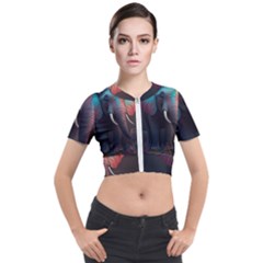 Ai Generated Elephant Tusks Trunk Wildlife Africa Short Sleeve Cropped Jacket