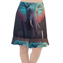 Ai Generated Elephant Tusks Trunk Wildlife Africa Fishtail Chiffon Skirt