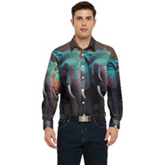 Ai Generated Elephant Tusks Trunk Wildlife Africa Men s Long Sleeve Pocket Shirt 