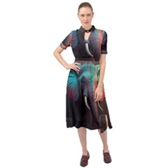 Ai Generated Elephant Tusks Trunk Wildlife Africa Keyhole Neckline Chiffon Dress