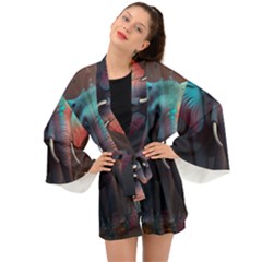 Ai Generated Elephant Tusks Trunk Wildlife Africa Long Sleeve Kimono