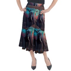 Ai Generated Elephant Tusks Trunk Wildlife Africa Midi Mermaid Skirt