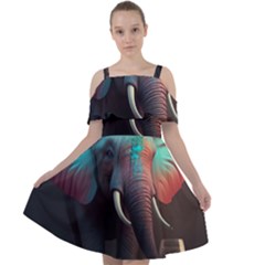 Ai Generated Elephant Tusks Trunk Wildlife Africa Cut Out Shoulders Chiffon Dress
