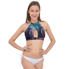 Ai Generated Elephant Tusks Trunk Wildlife Africa Cross Front Halter Bikini Top