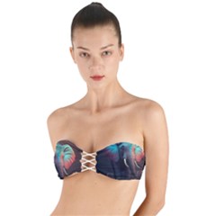 Ai Generated Elephant Tusks Trunk Wildlife Africa Twist Bandeau Bikini Top