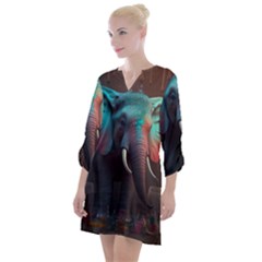 Ai Generated Elephant Tusks Trunk Wildlife Africa Open Neck Shift Dress