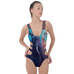 Ai Generated Elephant Tusks Trunk Wildlife Africa Side Cut Out Swimsuit